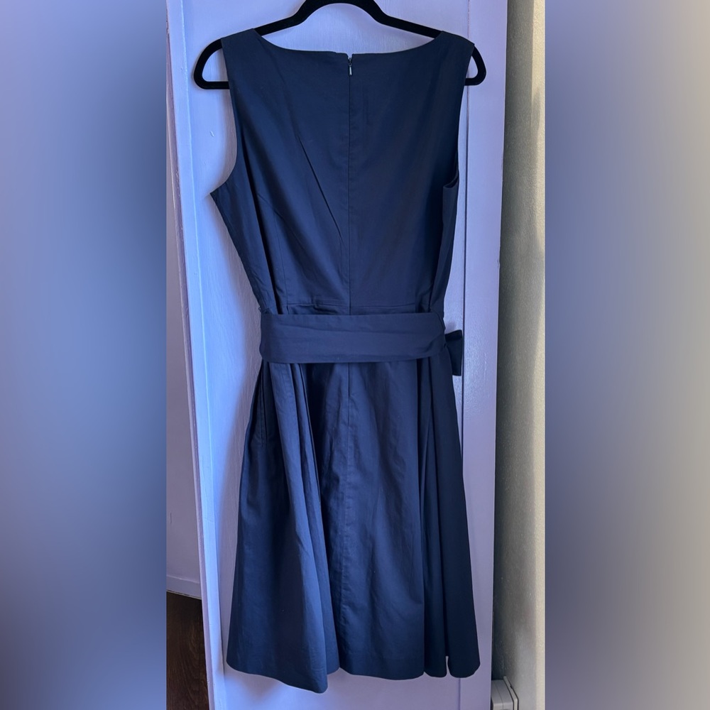 LL BEAN signature Navy blue boat neck Sleeveless Dress pockets sash New NWOT - Picture 3 of 14